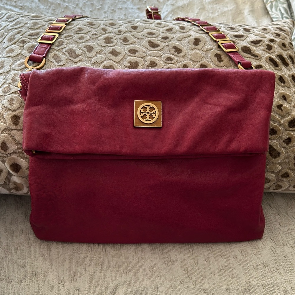 Tory Burch Vintage Red Leather Foldover Crossbody Bag
